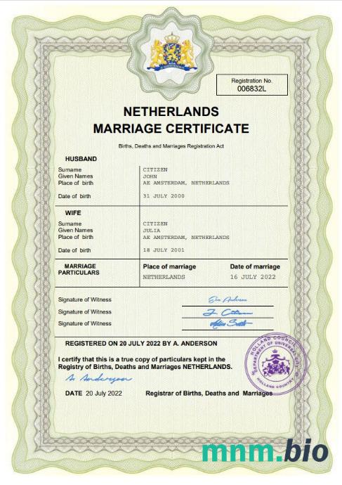 Netherlands akt małżeństwa Word i PDF szablon